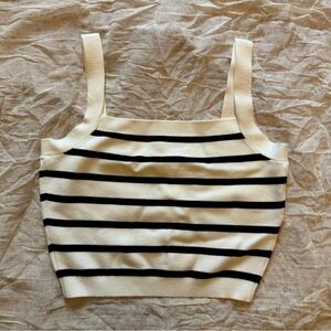 Club Monaco Striped Sleeveless Top in Black and Cream